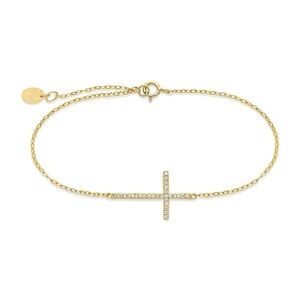 Sterling Forever Sterling Silver Sideways CZ Cross Bracelet
